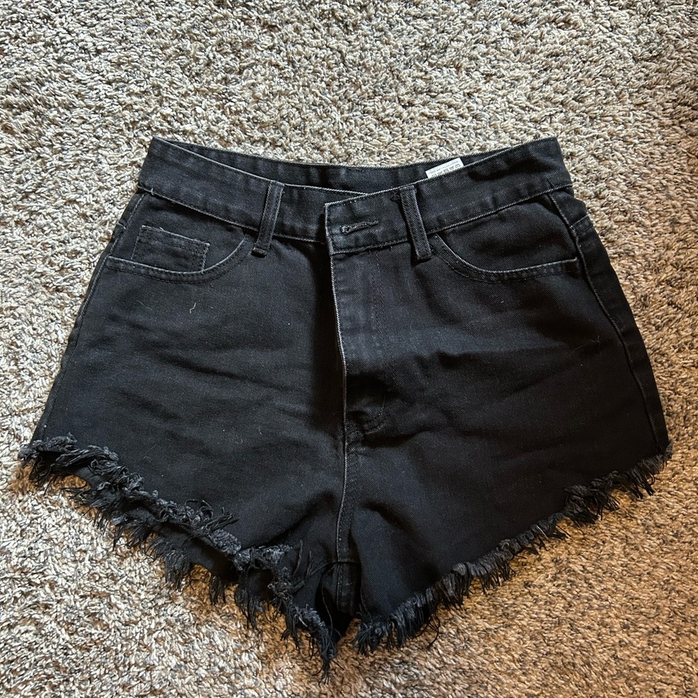 SHEIN Black Frayed Hem Jean Shorts